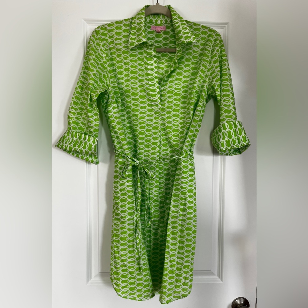 Lilly Pulitzer Lime Green & White 100% Cotton Dress or Cover Up